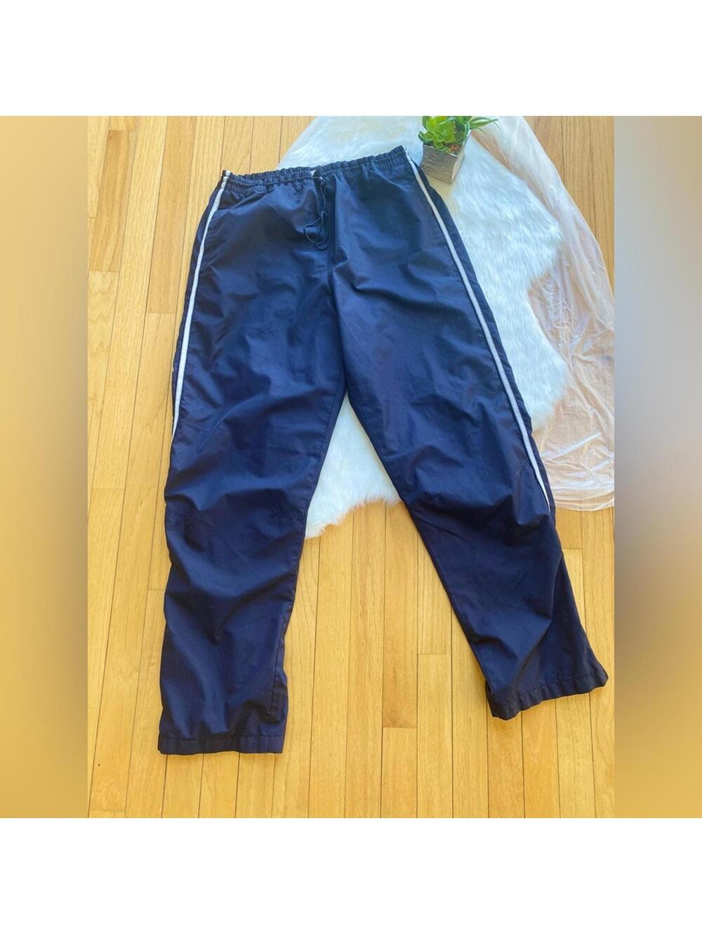Men’s Navy Blue Track Pants White Side Stripes Size Medium